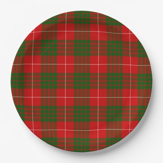 Assiettes En Carton Crawford tartan rouge vert plaid (Devant)