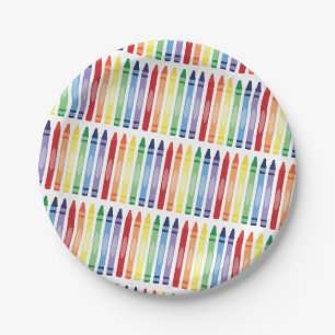 Assiettes En Carton Crayons arc-en-ciel colorés Motif