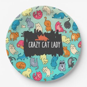Assiettes En Carton Crazy Cat Lady Cute et Playay Cat Motif