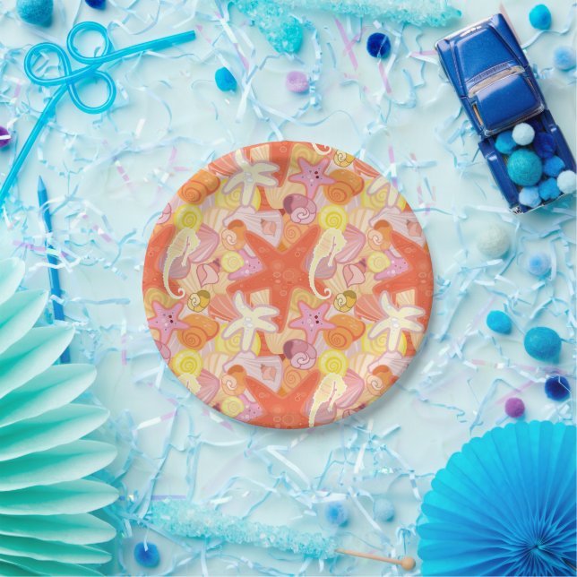 Assiettes En Carton Créatures de la mer Pastel (Fête)