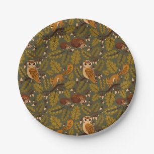 Assiettes En Carton Créatures des bois et Motif Feuille