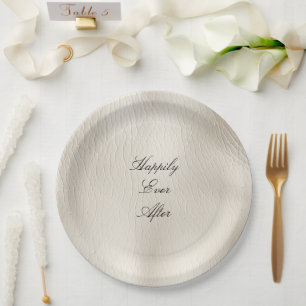 Assiettes En Carton Crème blanche Faux Mariage en cuir