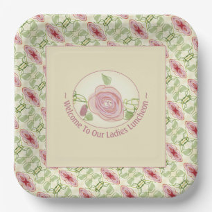 Assiettes En Carton Crème Bourgogne Rose Et Floral Vert