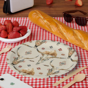 Assiettes En Carton Crème Brown Plumes indigènes tribales Anniversaire