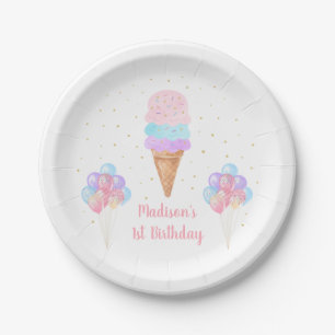 Assiettes En Carton Crème de glace Pink Gold Pastel Anniversaire