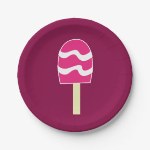 Assiettes En Carton Crème de glace rose Popsicle fête d'anniversaire