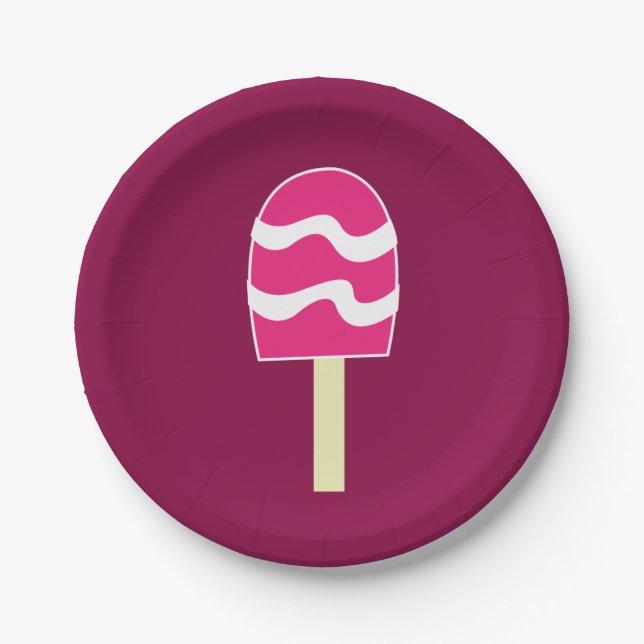 Assiettes En Carton Crème de glace rose Popsicle fête d'anniversaire (Devant)