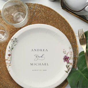 Assiettes En Carton Crème d'ivoire Fleur sauvage rustique Mariage roma