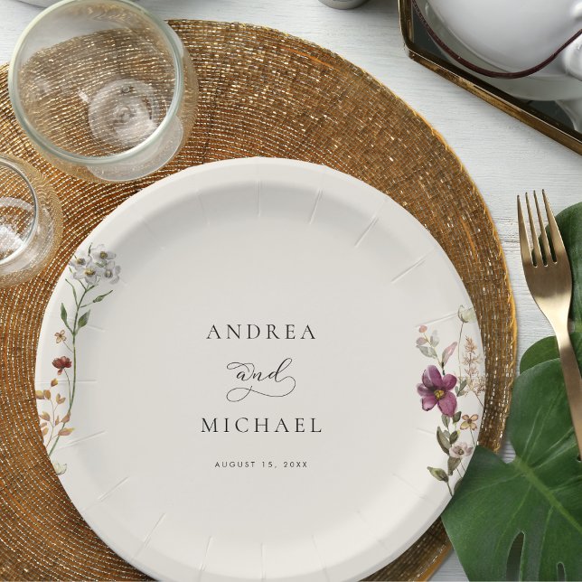 Assiettes En Carton Crème d'ivoire Fleur sauvage rustique Mariage roma (Créateur téléchargé)