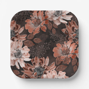 Assiettes En Carton Crème, fleurs de teracote sur un arrière - plan br
