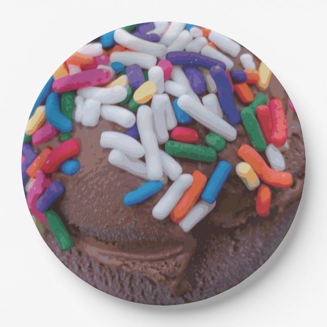 Assiettes En Carton Crème glacée au chocolat foncé avec arrosage arc-e (Devant)