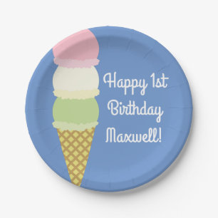 Assiettes En Carton Crème glacée Cone mignonne 1ère Plaques d'annivers