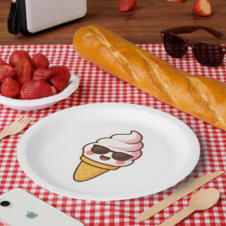 Assiettes En Carton Crème glacée cool Kawaii