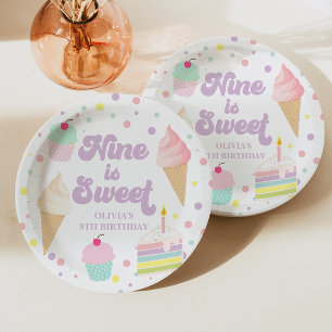 Assiettes En Carton Crème glacée et gâteau Neuf est doux 9e anniversai