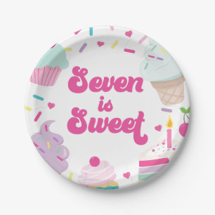 Assiettes En Carton Crème glacée et gâteau Sept est doux 7e anniversai
