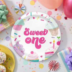 Assiettes En Carton Crème glacée et gâteau sucré Un 1er anniversaire