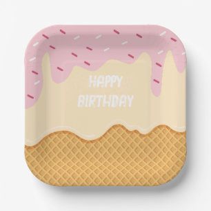 Assiettes En Carton Crème glacée personnalisée Fraise Vanille Douceurs