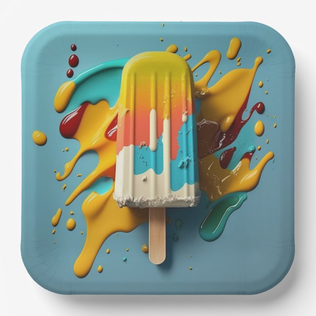 Assiettes En Carton Crème glacée sucrée. succulent dessert popsicle (Recto)