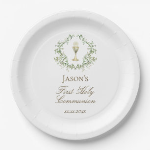 Assiettes En Carton crête de verdure de première communion calice