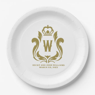 Assiettes En Carton Crête d'or monogramme