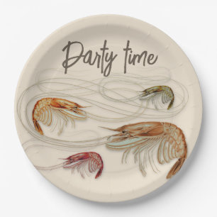 Assiettes En Carton Crevettes Anniversaire Personnalisé Texte Fête des