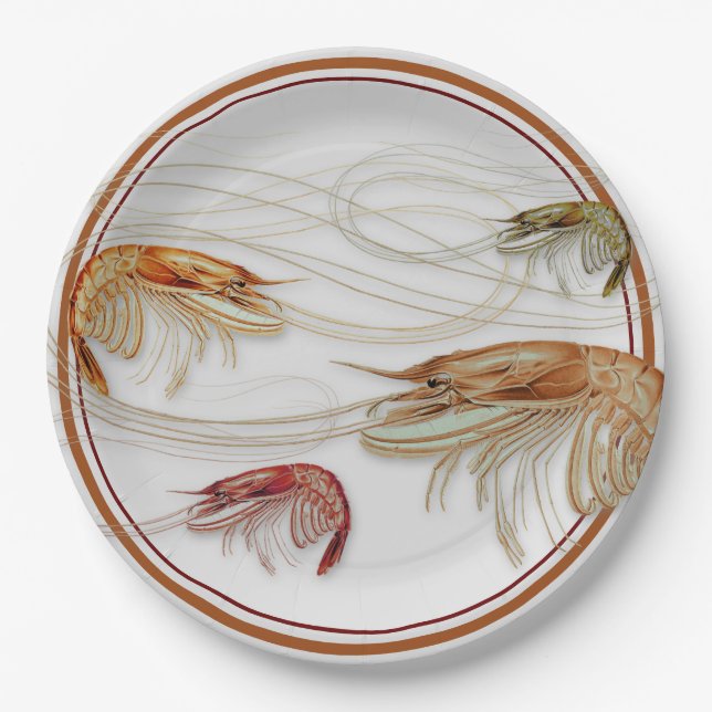 Assiettes En Carton Crevettes Tourbillonnant Antennes Plaques de papie (Devant)