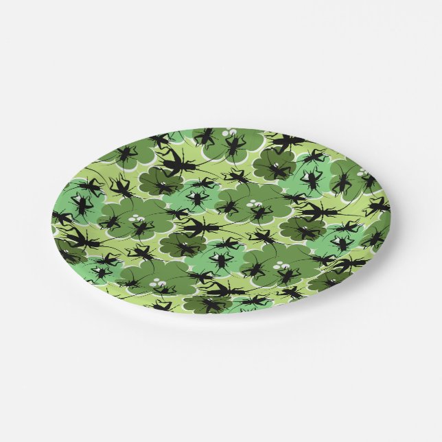 Assiettes En Carton Cricket Floral Pattern Green and Black (Angle)