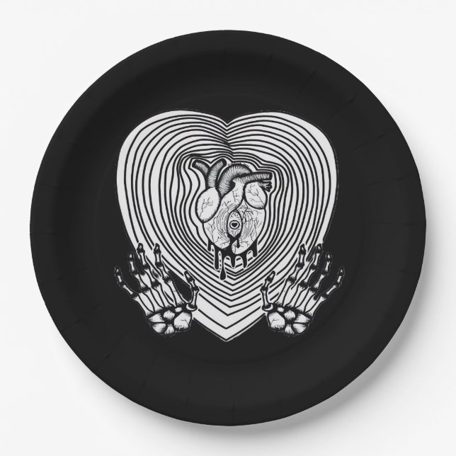 Assiettes En Carton Crier Coeur classique - Squelette Mains Coeur (Devant)