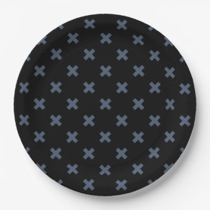Assiettes En Carton Crochets bleu-gris sur noir