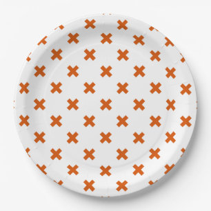 Assiettes En Carton Crochets orange sur blanc