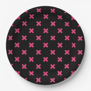 Assiettes En Carton Crochis Fuchsia sur noir