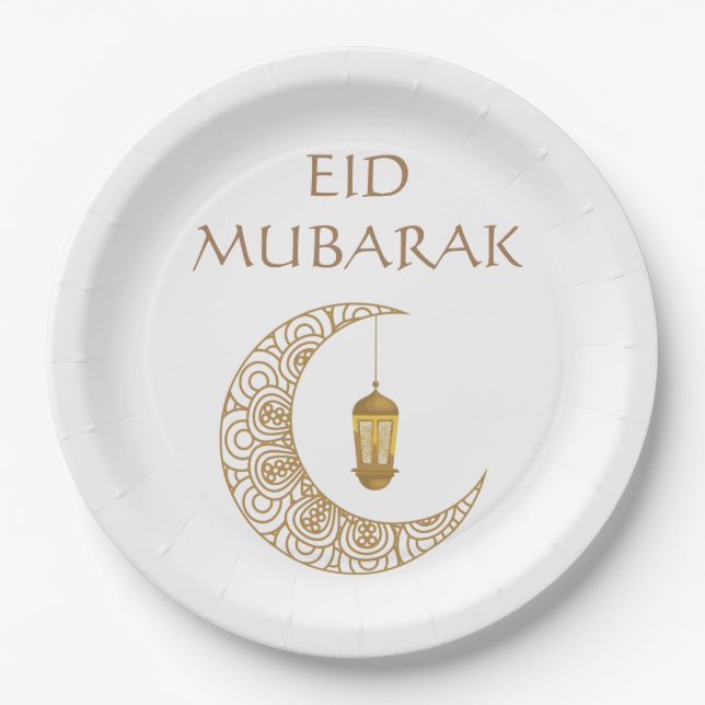 Assiettes En Carton Croissant doré customisé de l'Aïd Moubarak (Devant)