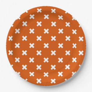 Assiettes En Carton Croix blanche coutures sur orange brûlé