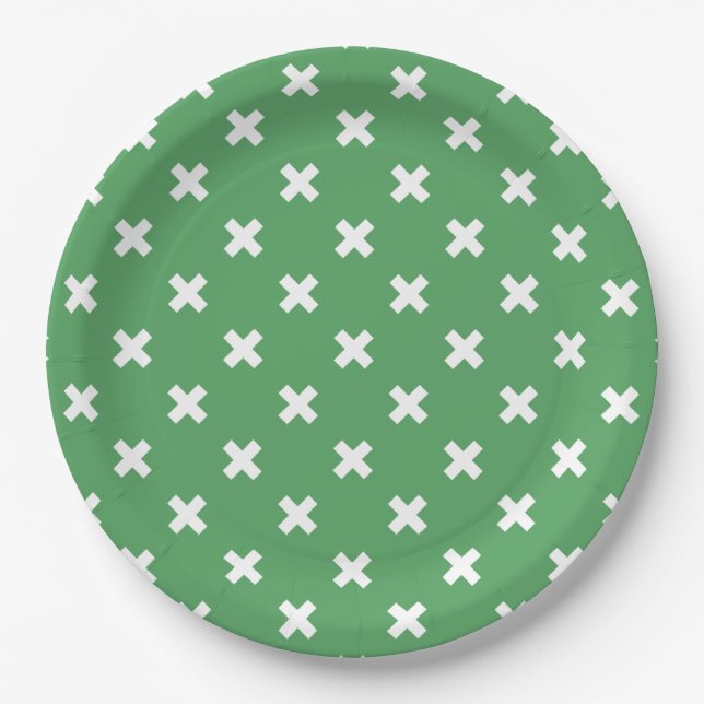 Assiettes En Carton Croix blanche sur le vert (Devant)