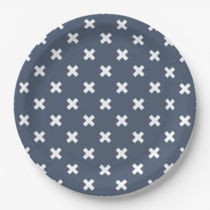 Assiettes En Carton Croix blanches sur bleu-gris