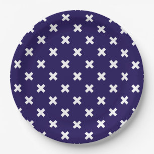 Assiettes En Carton Croix blanches sur bleu marine