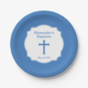 Assiettes En Carton Croix Bleue Garçons Baptême Christening