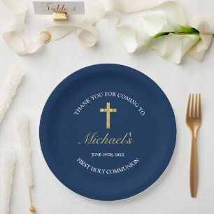 Assiettes En Carton Croix Bleue Or Moderne Réception de la première co