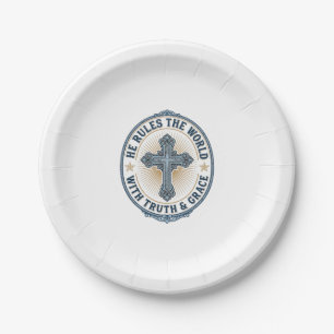 Assiettes En Carton Croix Chrétienne Il Règne sur le Monde
