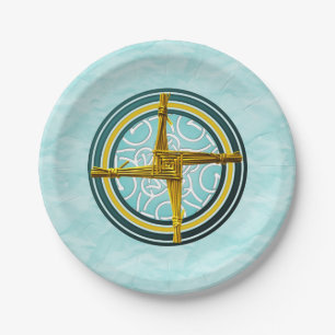 Assiettes En Carton Croix de Brigid jaune sur le bleu