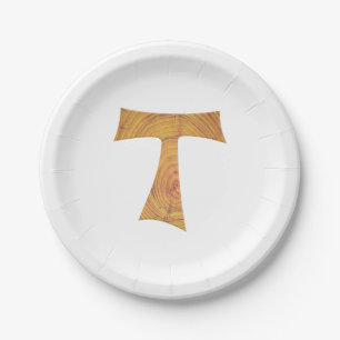 Assiettes En Carton Croix de Tau franciscaine en bois