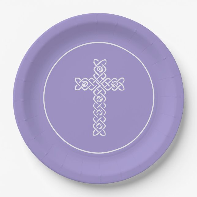 Assiettes En Carton Croix Lavande Communion Baptême Christen (Devant)