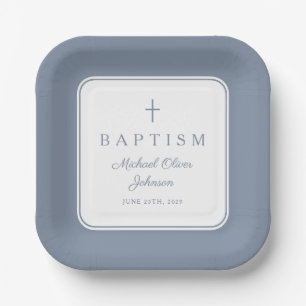 Assiettes En Carton Croix religieuse moderne bleu poussiéreux garçon b