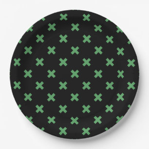 Assiettes En Carton Croix verte coutures sur noir