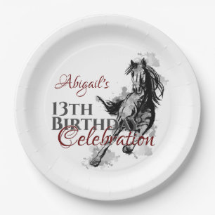 Assiettes En Carton Croquis de cheval à galop personnalisé Anniversair