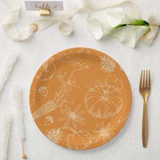 Assiettes En Carton Croquis de fête d'automne en orange