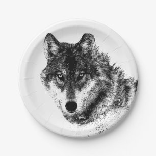 Assiettes En Carton Croquis de loup gris