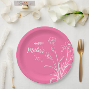 Assiettes En Carton Croquis floral Bonne fête des mères