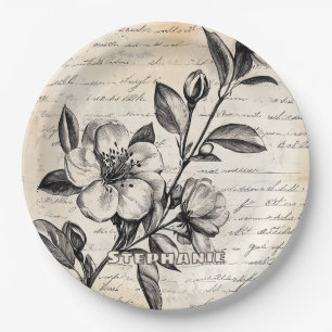 Assiettes En Carton Croquis floral rustique avec calligraphie - âge (2