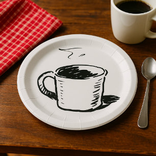 Assiettes En Carton Croquis minimaliste pour la pâte à café tirée à la